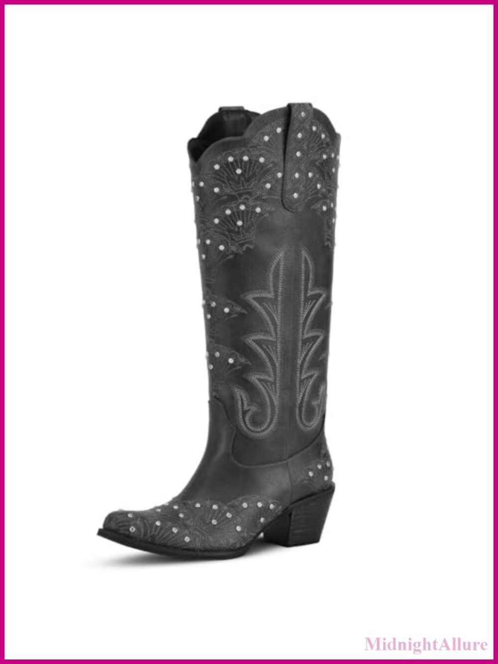 Rhinestone Cowgirl Boots Knee High Western Pull On Faux Leather